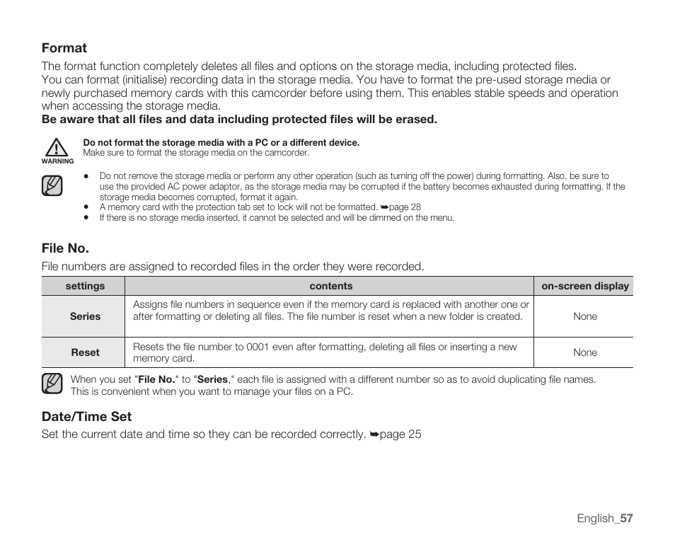 Format, File no, Date/time set | Samsung HMX-U10EP/U100EP User Manual | Page 65 / 98