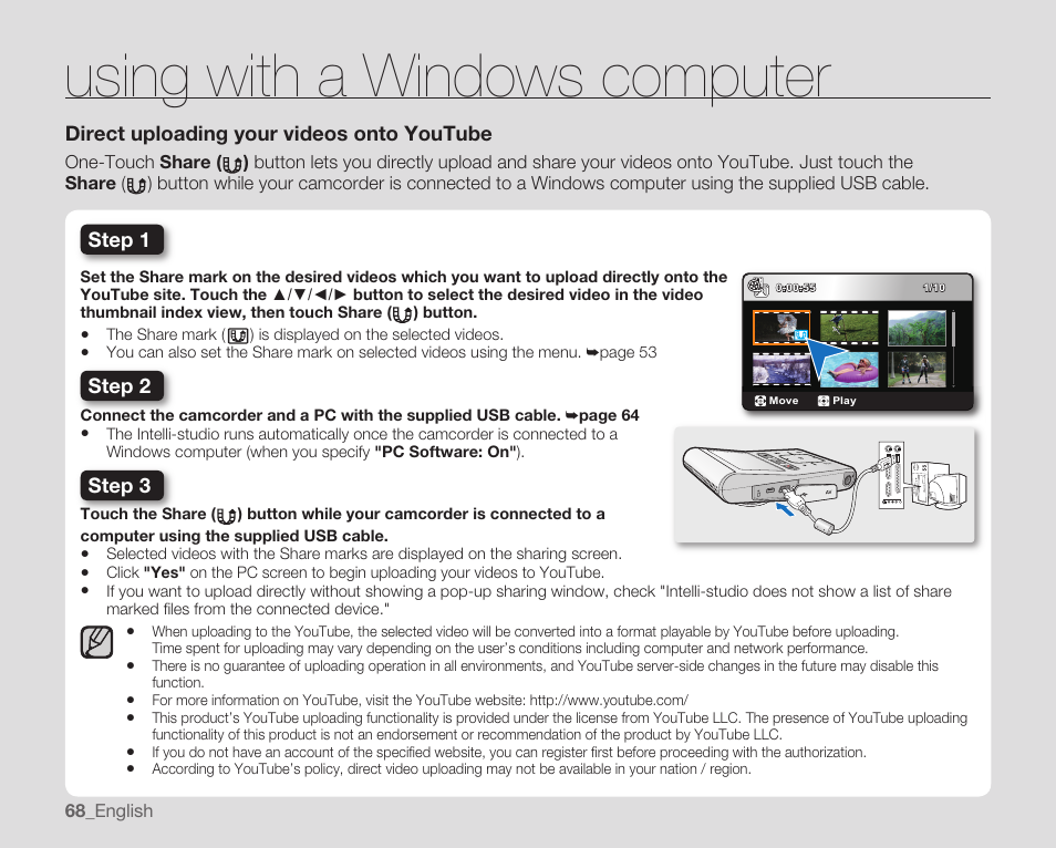 Using with a windows computer | Samsung HMX-U10EP/U100EP User Manual | Page 76 / 98