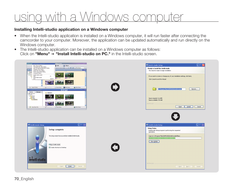 Using with a windows computer | Samsung HMX-U10EP/U100EP User Manual | Page 78 / 98