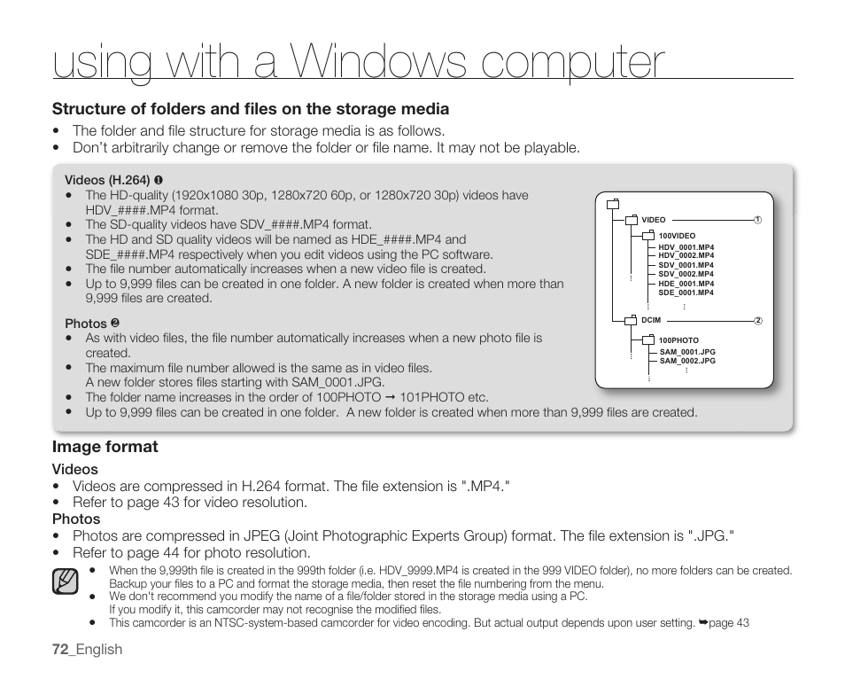 Using with a windows computer, Image format | Samsung HMX-U10EP/U100EP User Manual | Page 80 / 98