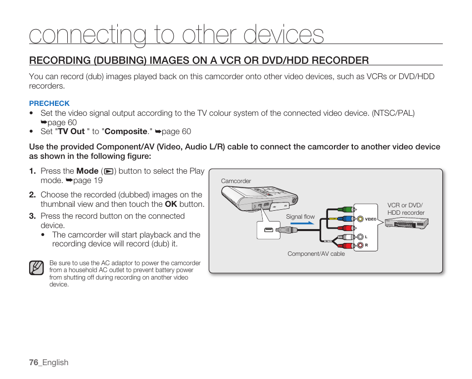 Connecting to other devices | Samsung HMX-U10EP/U100EP User Manual | Page 84 / 98