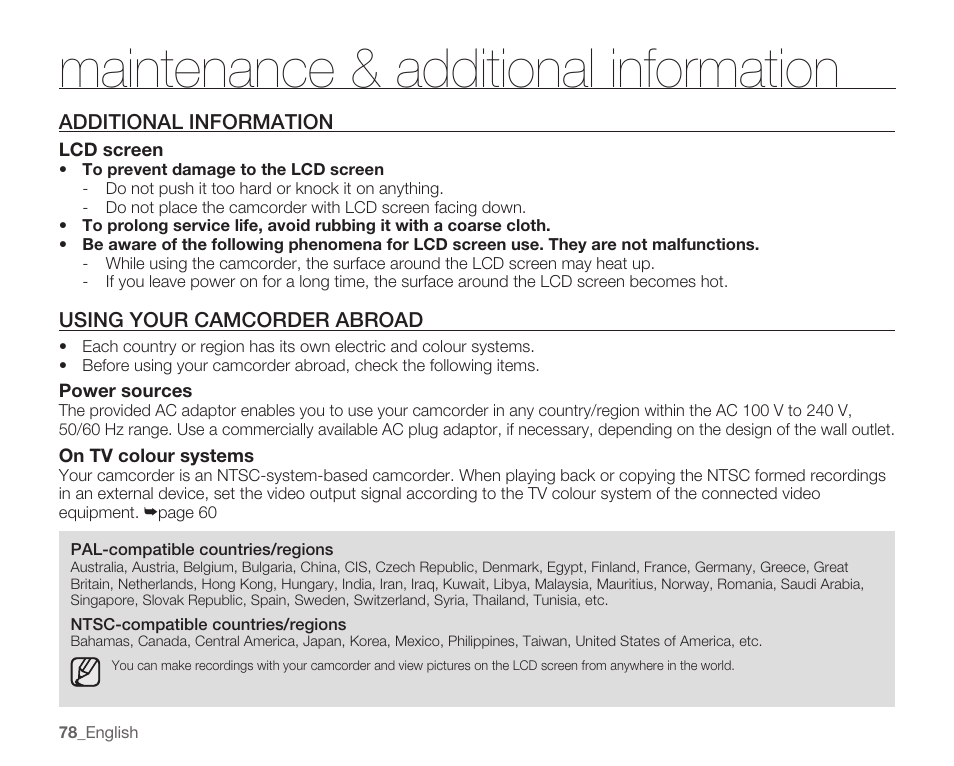 Maintenance & additional information | Samsung HMX-U10EP/U100EP User Manual | Page 86 / 98