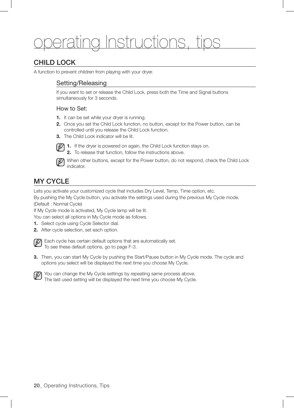 Operating instructions, tips | Samsung DV337AGG User Manual | Page 20 / 32