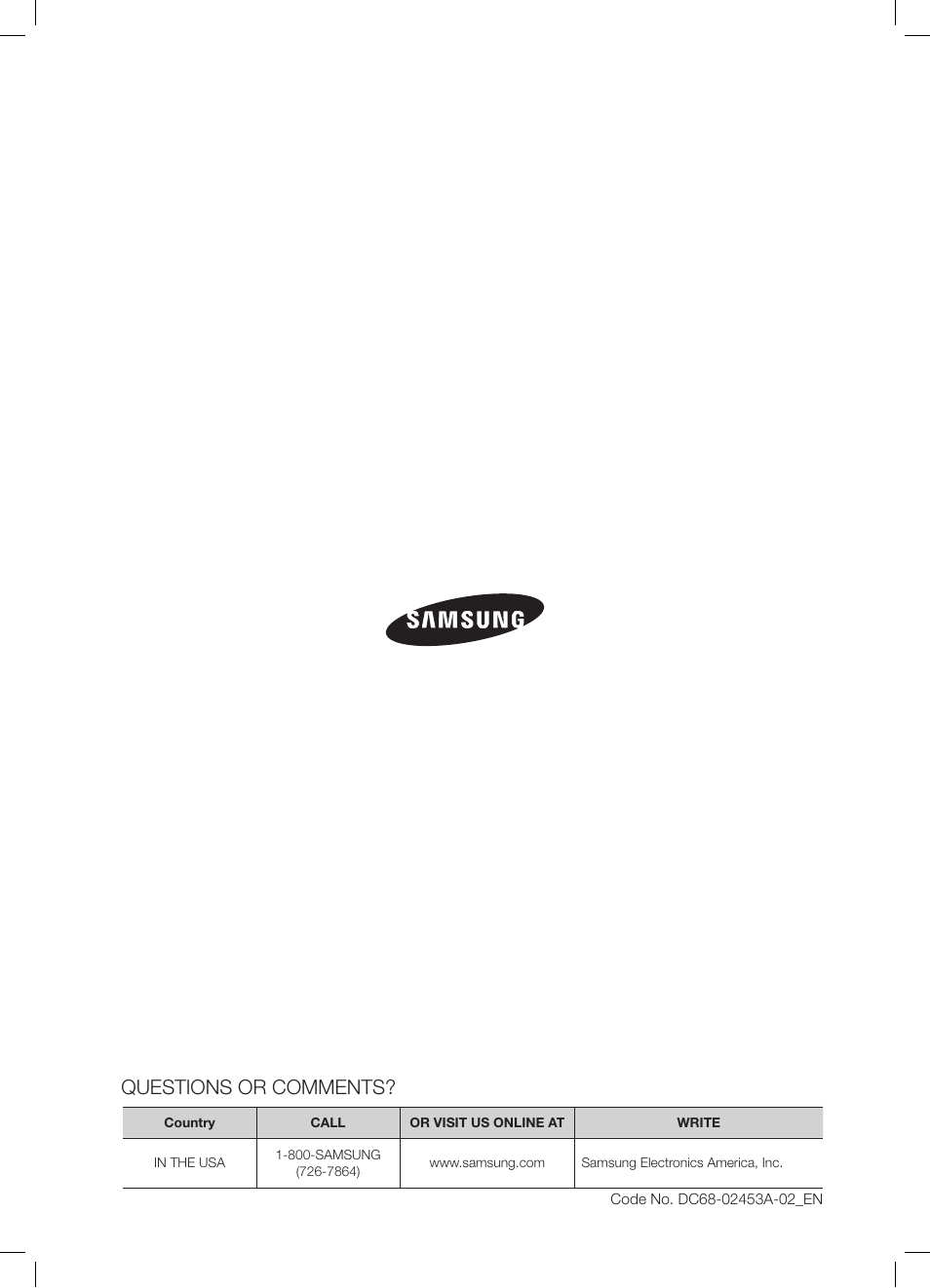 Questions or comments | Samsung DV337AGG User Manual | Page 32 / 32