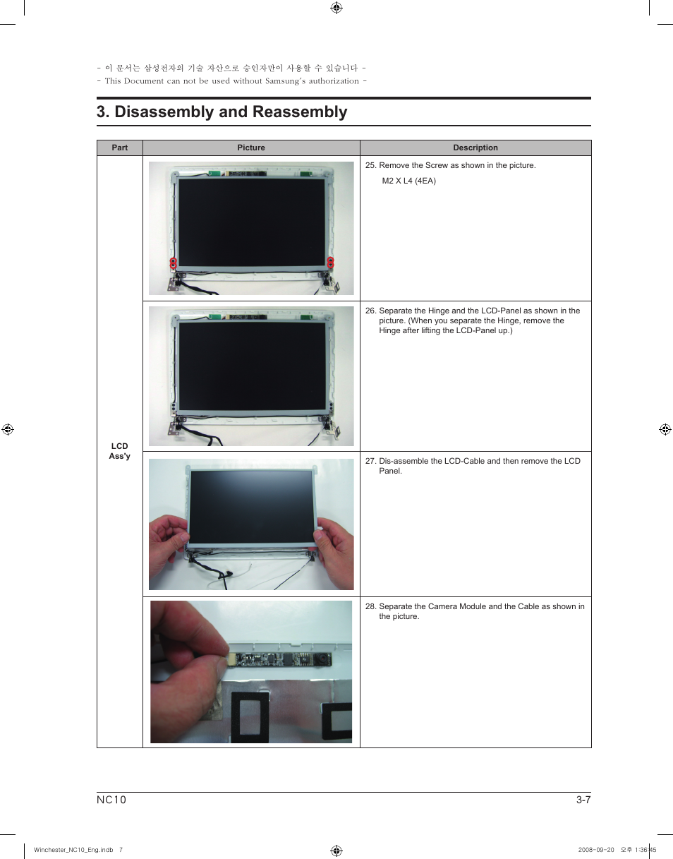 Disassembly and reassembly | Samsung NC10 User Manual | Page 7 / 12