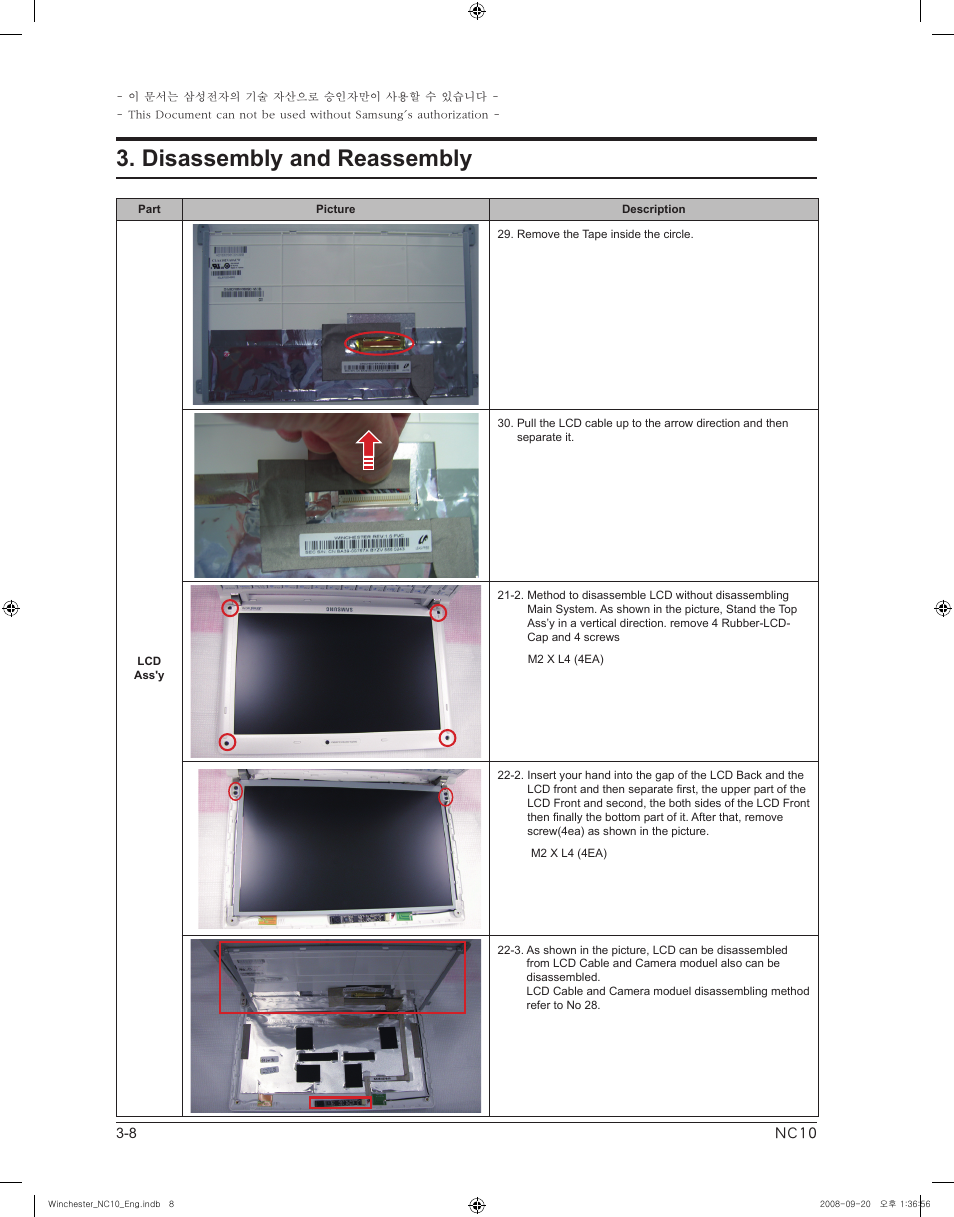 Disassembly and reassembly | Samsung NC10 User Manual | Page 8 / 12