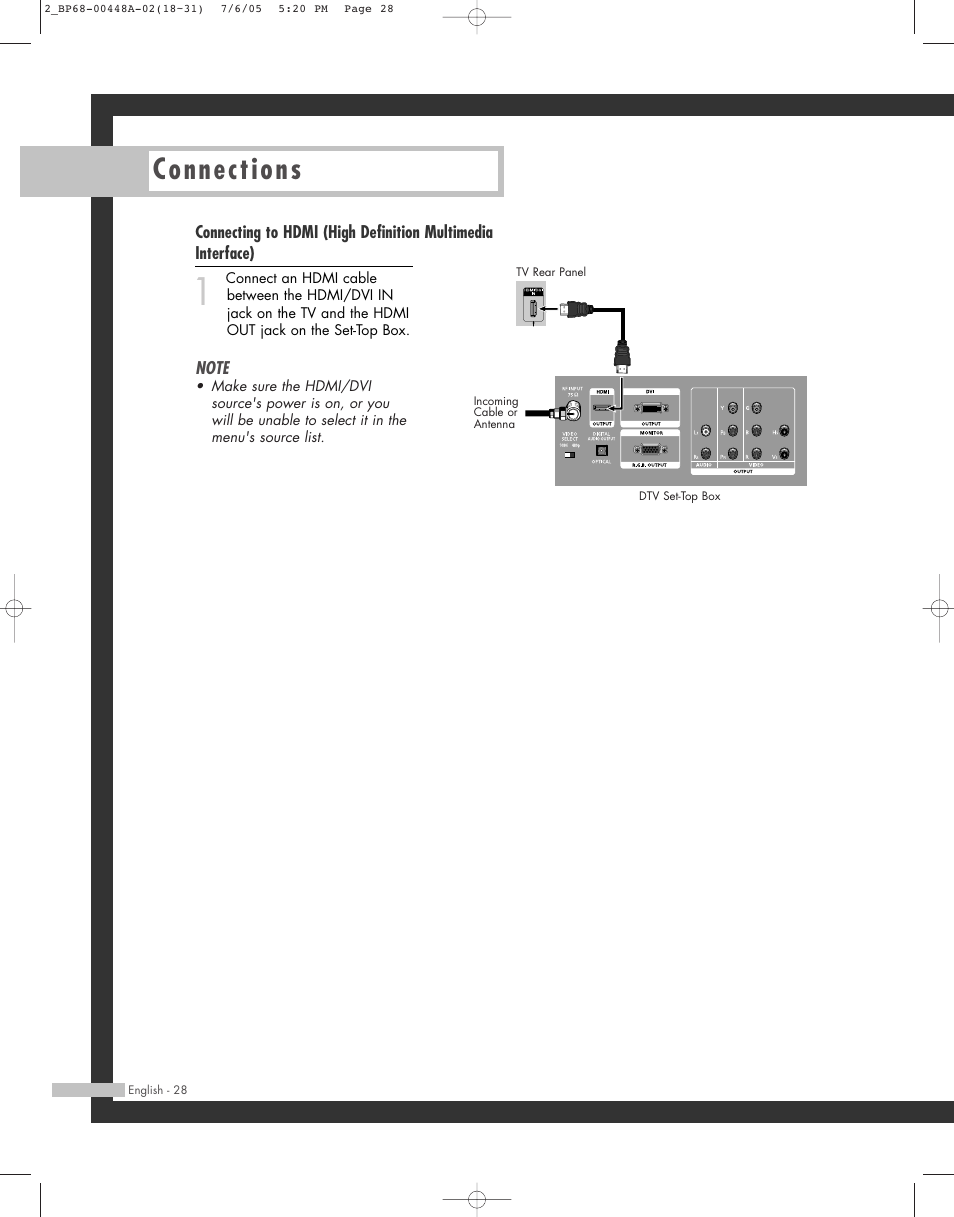 Connections | Samsung HL-R5687W User Manual | Page 28 / 104