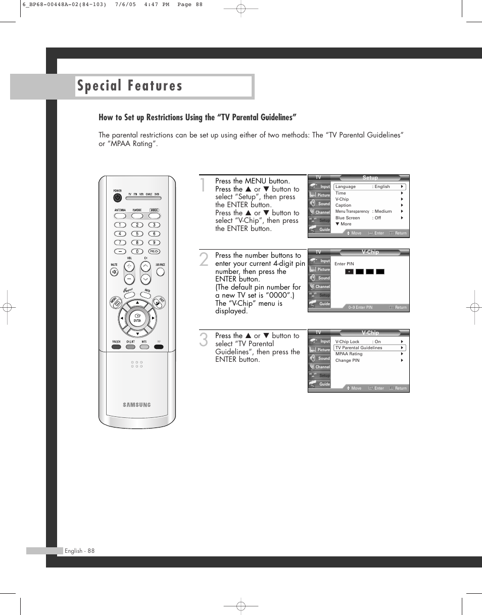 Special features | Samsung HL-R5687W User Manual | Page 88 / 104
