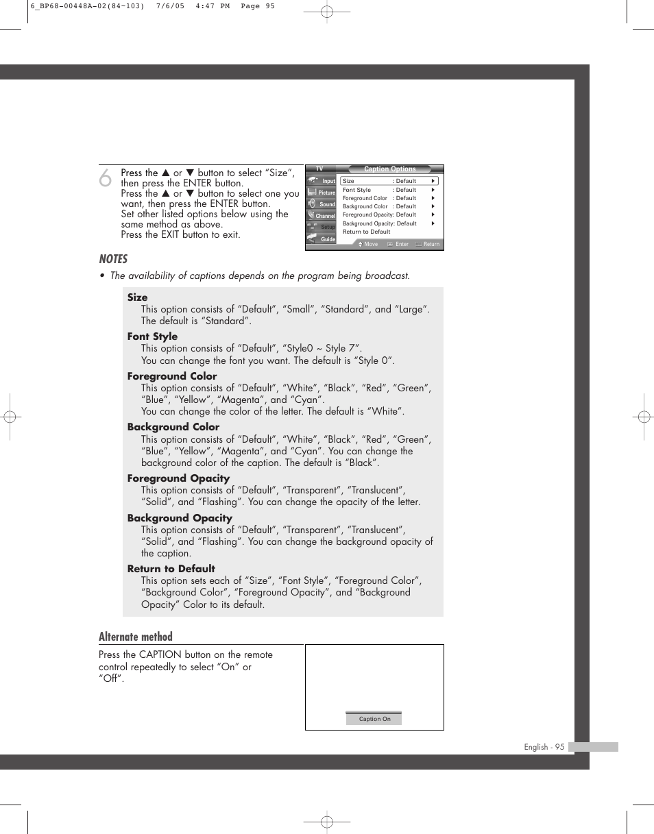 Alternate method | Samsung HL-R5687W User Manual | Page 95 / 104