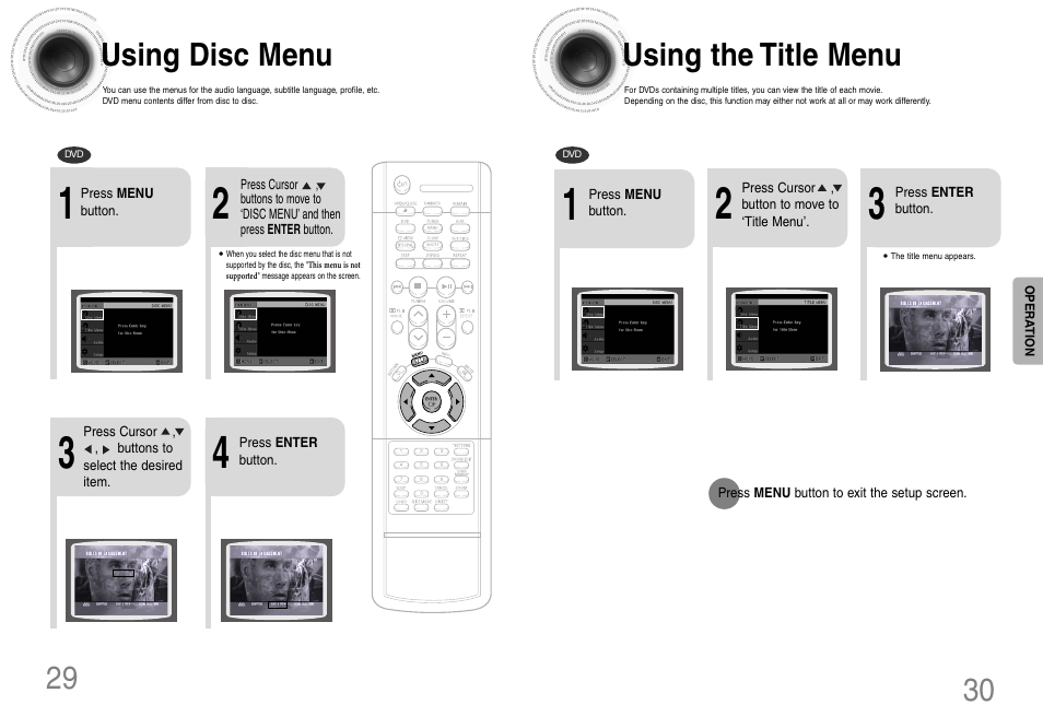 Using the title menu, Using disc menu | Samsung HT-DB120 User Manual | Page 16 / 31