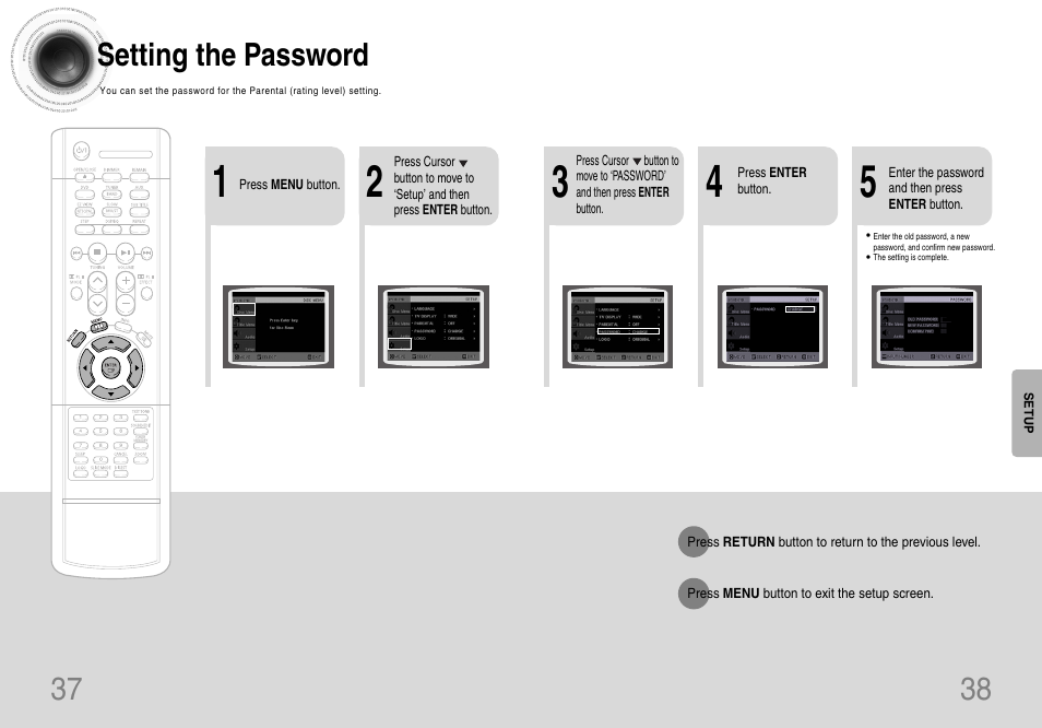 Setting the password | Samsung HT-DB120 User Manual | Page 20 / 31