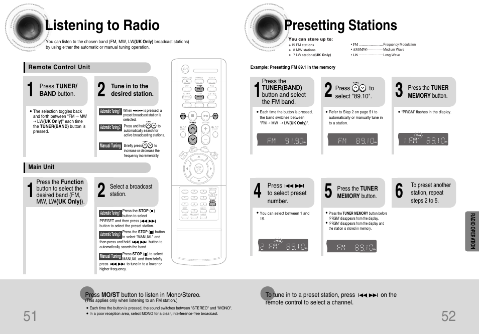 51 52 listening to radio, Presetting stations | Samsung HT-DB120 User Manual | Page 27 / 31