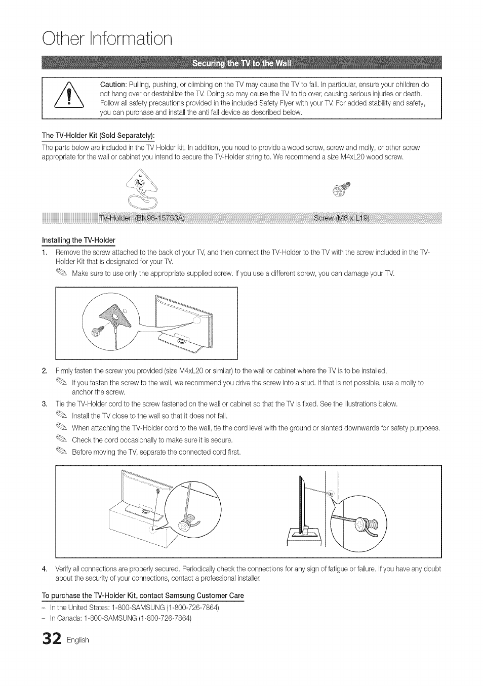 The tv-holder kit (sold separately), Installing the tv-holder, Other information | English | Samsung 430 User Manual | Page 32 / 40