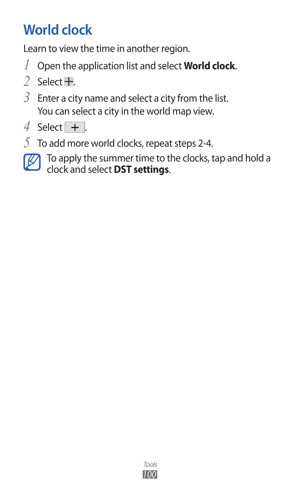 World clock | Samsung GT-P7300 User Manual | Page 100 / 133