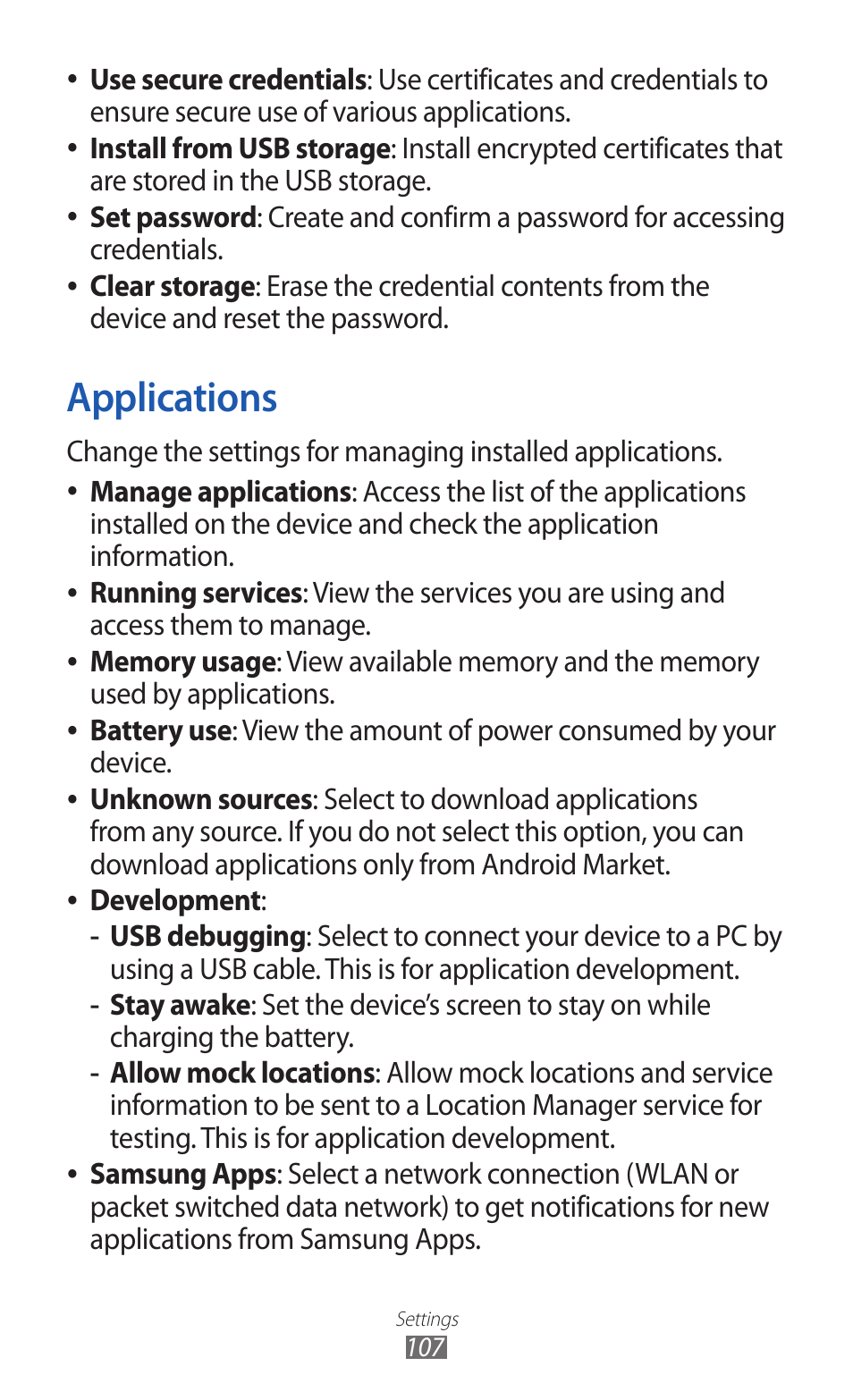 Applications | Samsung GT-P7300 User Manual | Page 107 / 133