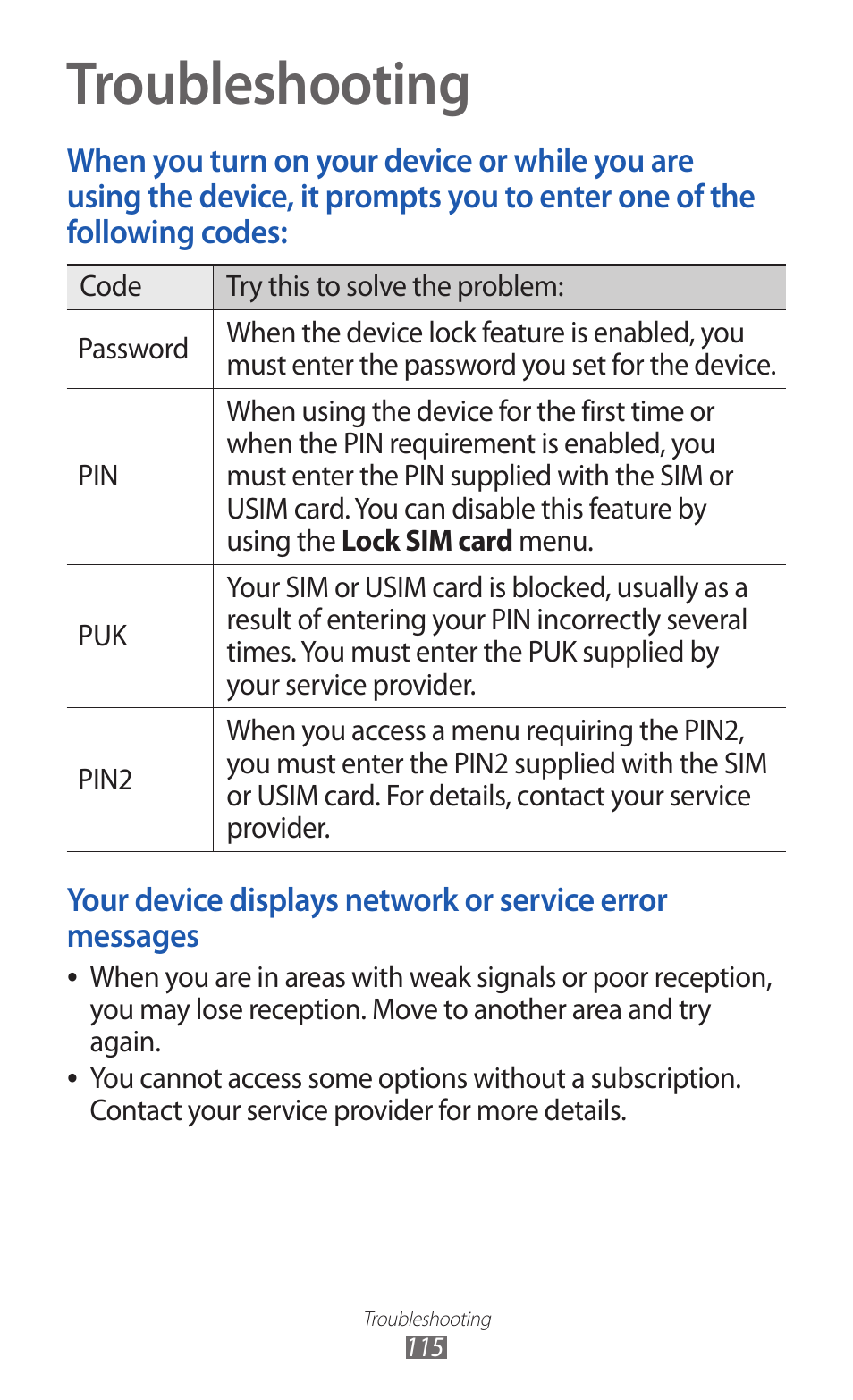 Troubleshooting | Samsung GT-P7300 User Manual | Page 115 / 133