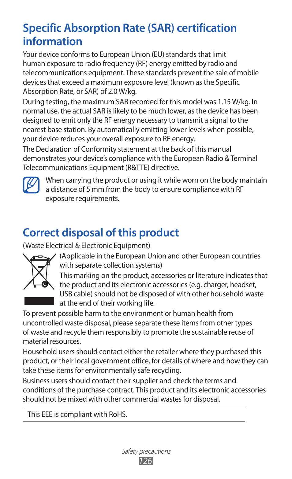 Correct disposal of this product | Samsung GT-P7300 User Manual | Page 126 / 133