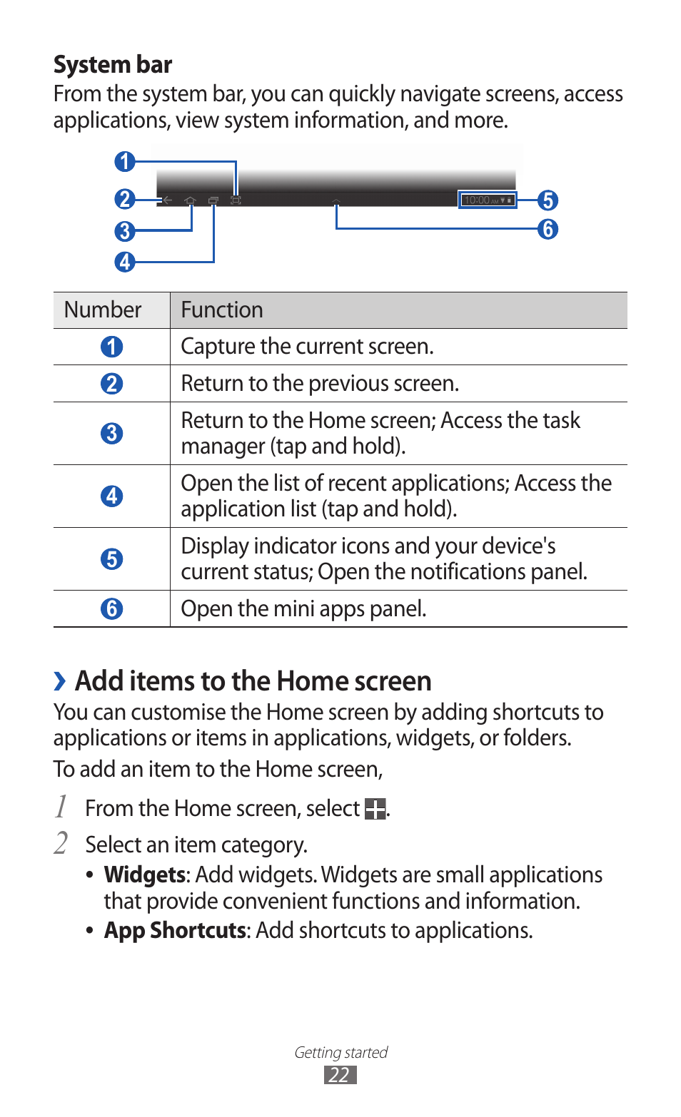 Add items to the home screen | Samsung GT-P7300 User Manual | Page 22 / 133