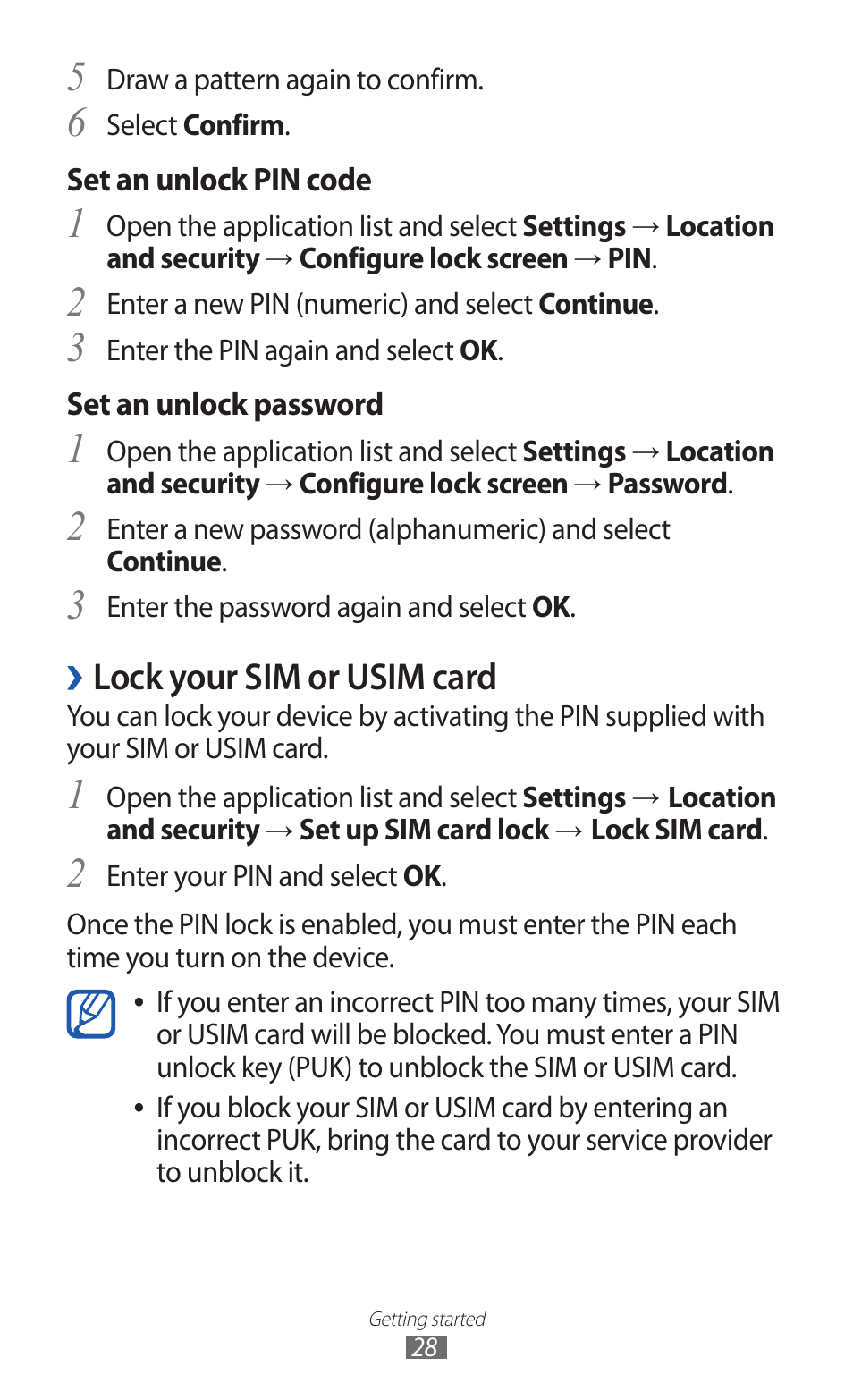 Lock your sim or usim card | Samsung GT-P7300 User Manual | Page 28 / 133
