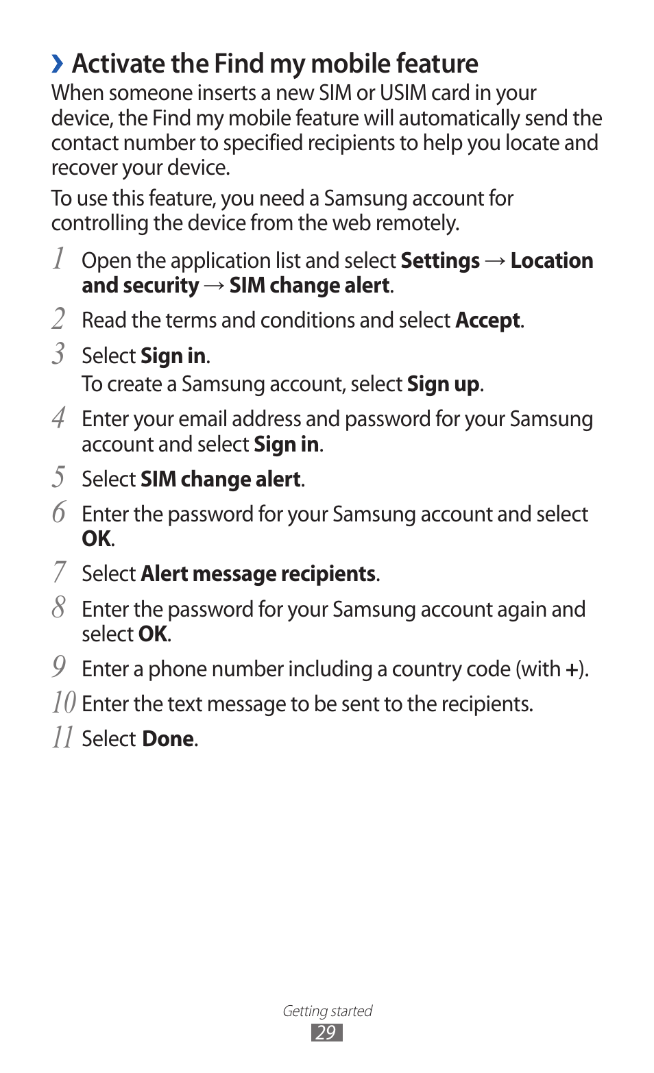 Activate the find my mobile feature | Samsung GT-P7300 User Manual | Page 29 / 133