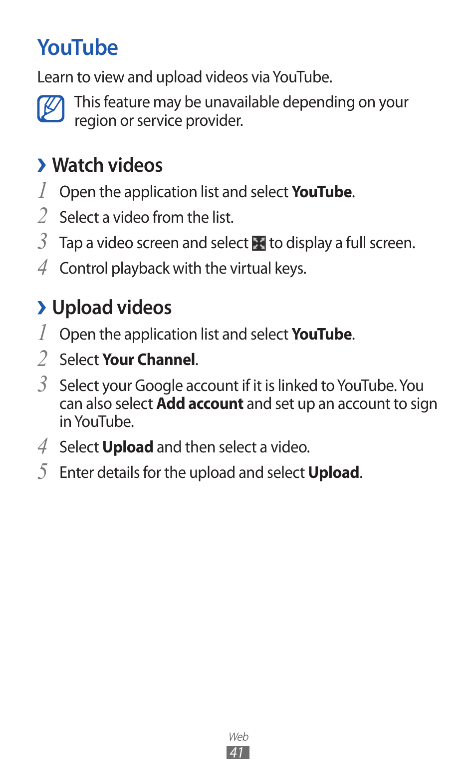 Youtube | Samsung GT-P7300 User Manual | Page 41 / 133