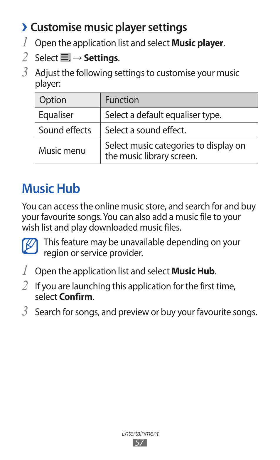 Music hub, Customise music player settings | Samsung GT-P7300 User Manual | Page 57 / 133