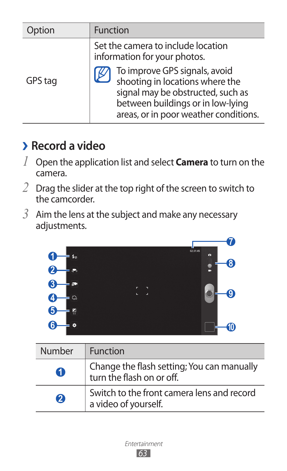 Record a video | Samsung GT-P7300 User Manual | Page 63 / 133