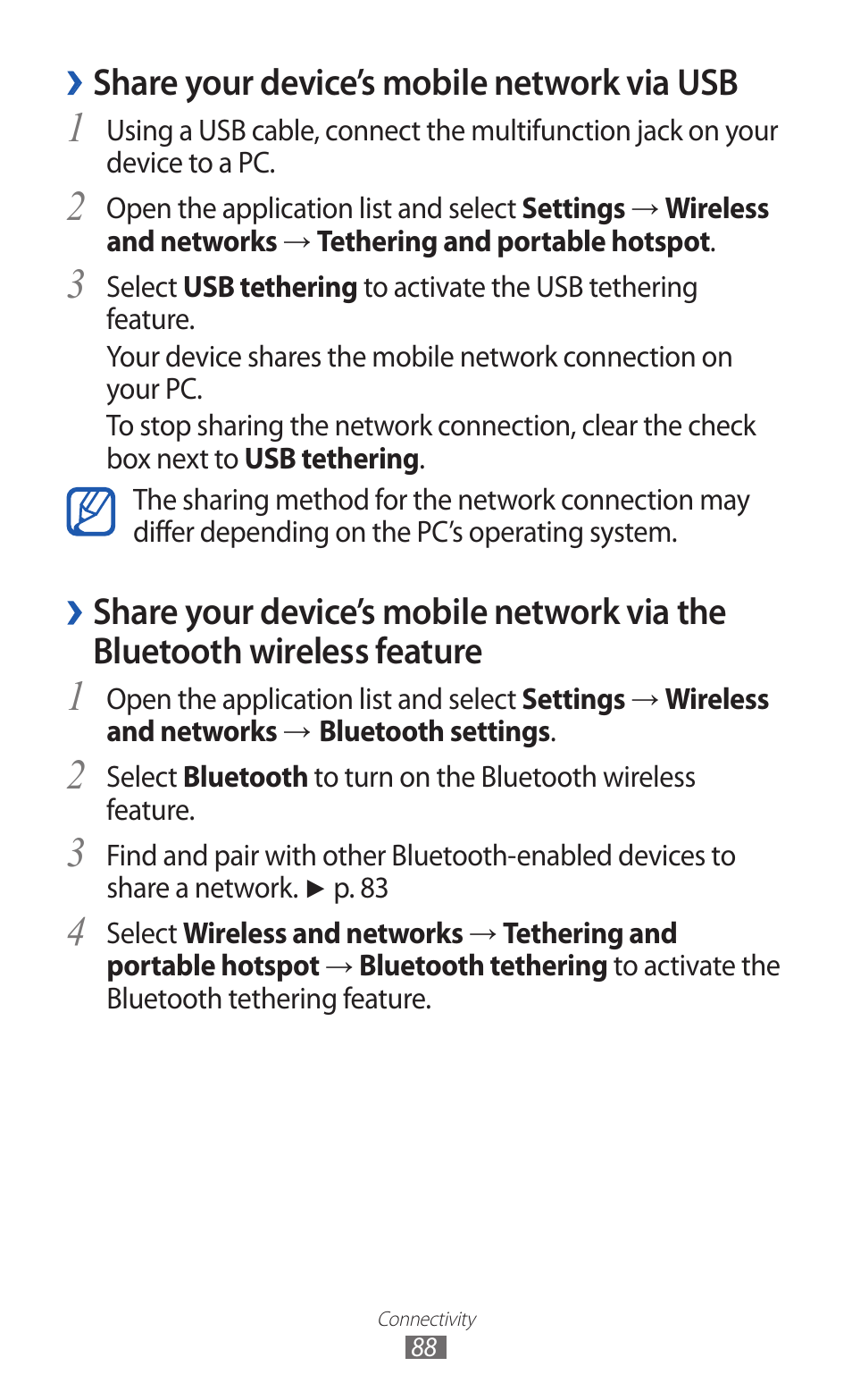 Share your device’s mobile network via usb | Samsung GT-P7300 User Manual | Page 88 / 133