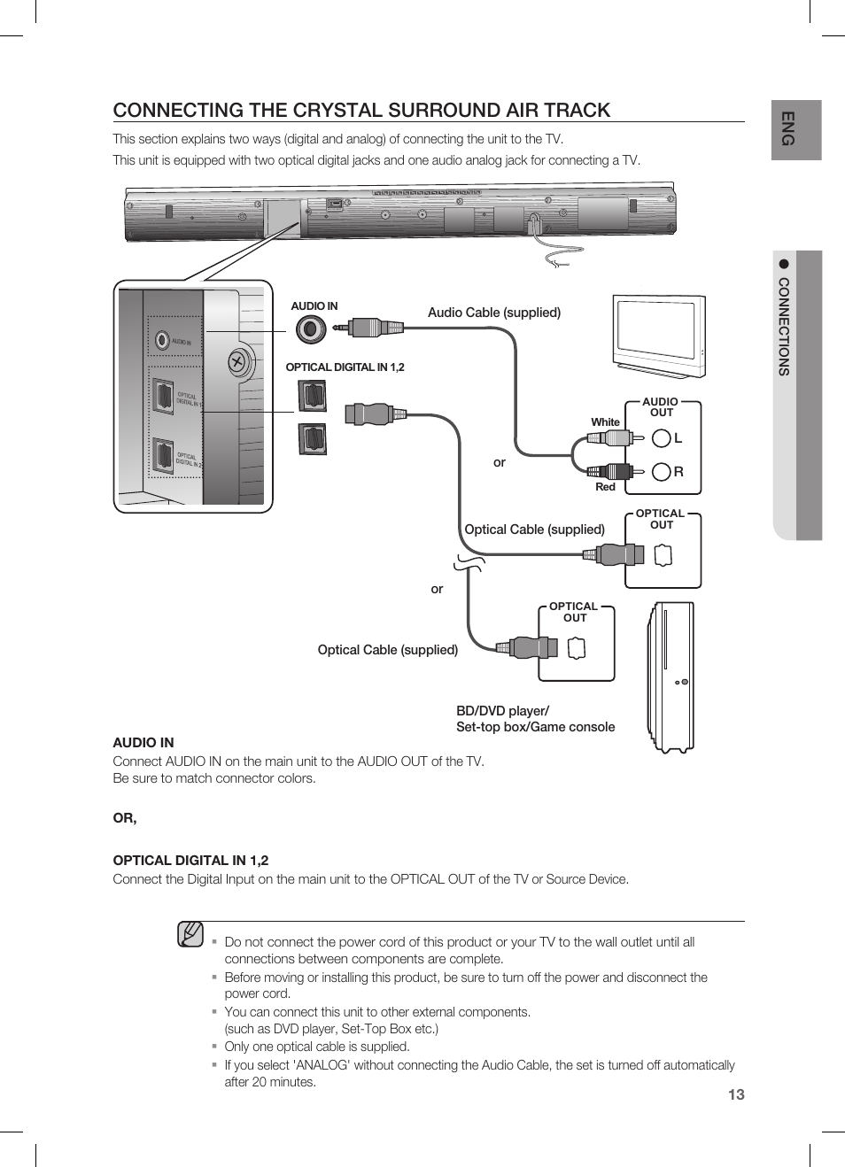 Connecting the crystal surround air track | Samsung HW-C450 User Manual | Page 13 / 21