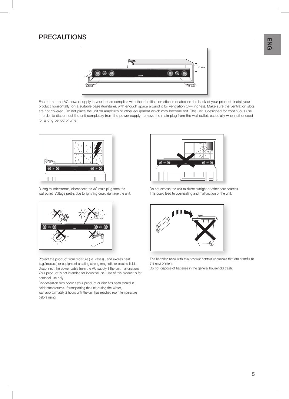 Precautions | Samsung HW-C450 User Manual | Page 5 / 21