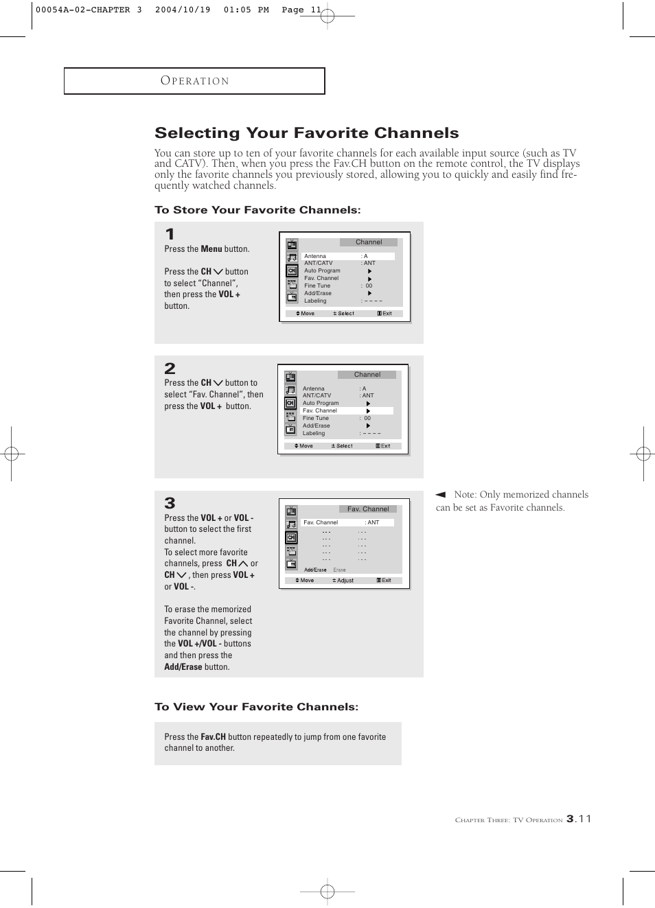 Selecting your favorite channels, To store your favorite channels, To view your favorite channels | Samsung HCN553W User Manual | Page 35 / 71