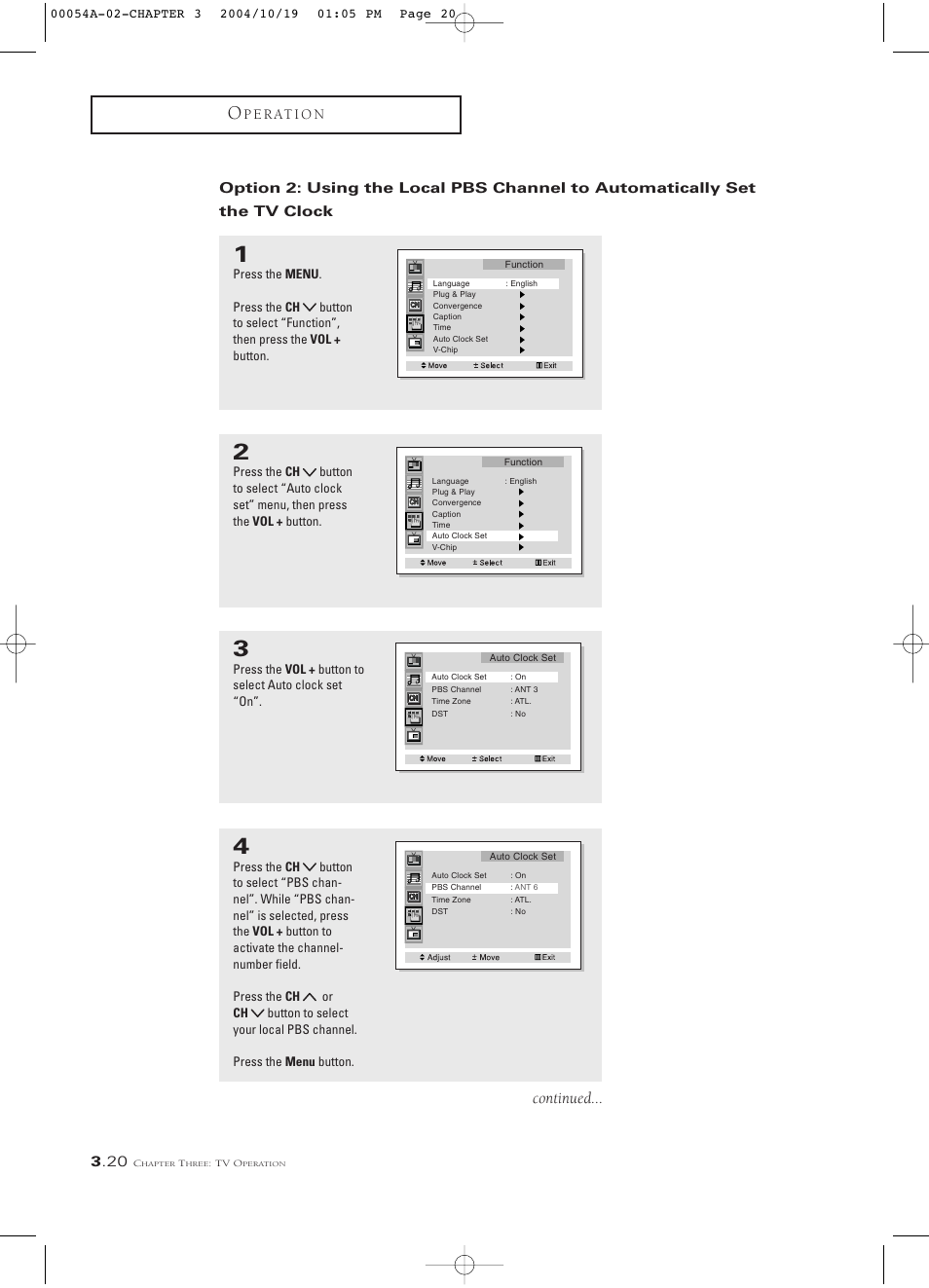 Continued, P e r at i o n | Samsung HCN553W User Manual | Page 44 / 71