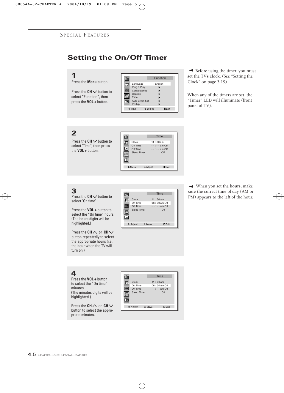 Setting the on/off timer | Samsung HCN553W User Manual | Page 50 / 71