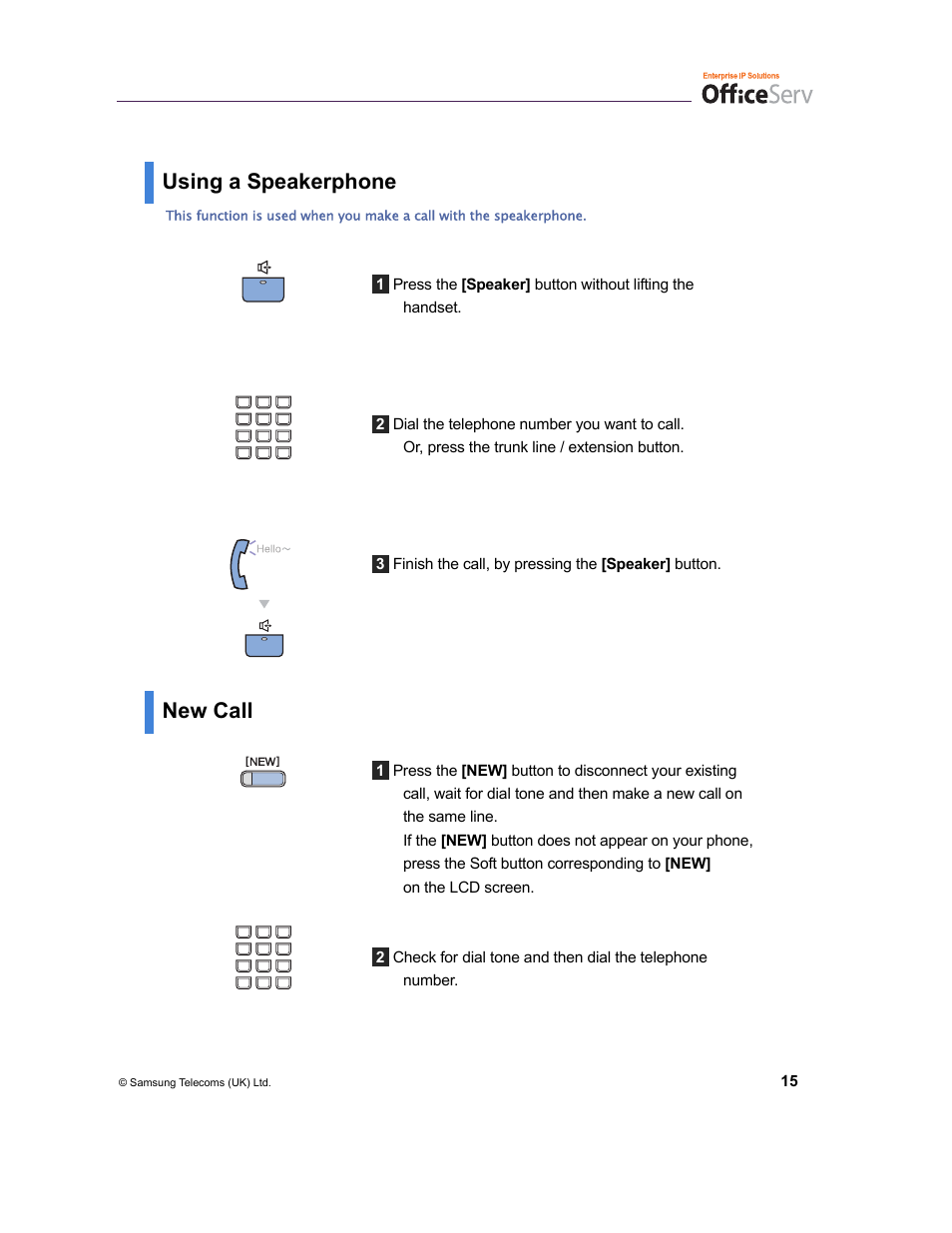 Using a speakerphone, New call | Samsung and DS-5007S User Manual | Page 18 / 29