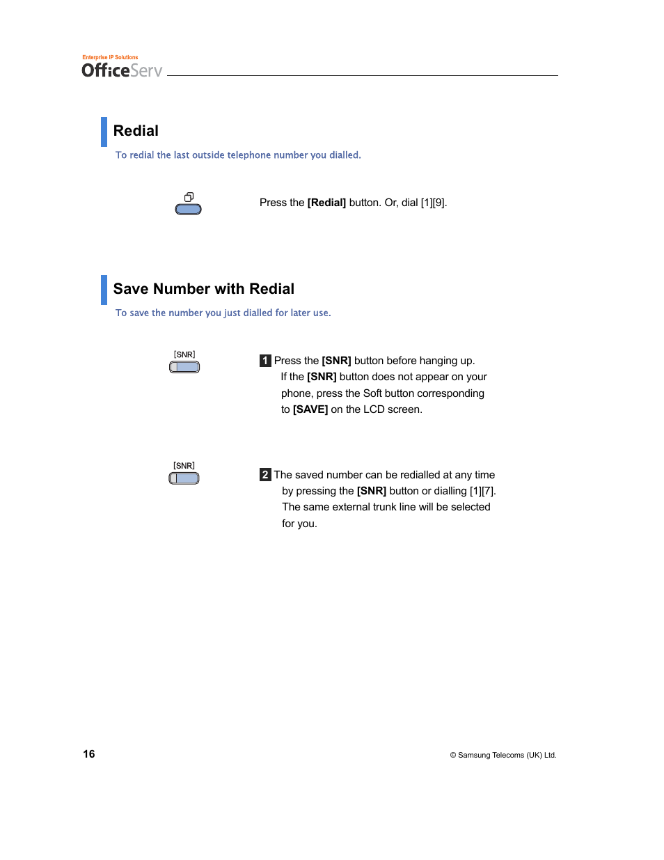 Redial, Save number with redial | Samsung and DS-5007S User Manual | Page 19 / 29