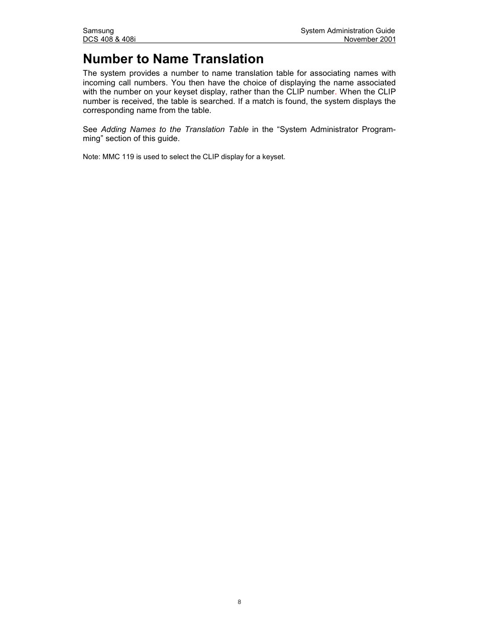 Number to name translation | Samsung DCS-408i User Manual | Page 15 / 41