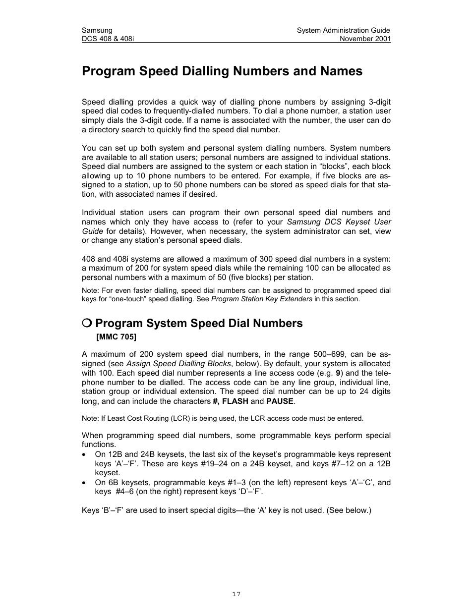 Program speed dialling numbers and names, Program system speed dial numbers | Samsung DCS-408i User Manual | Page 24 / 41