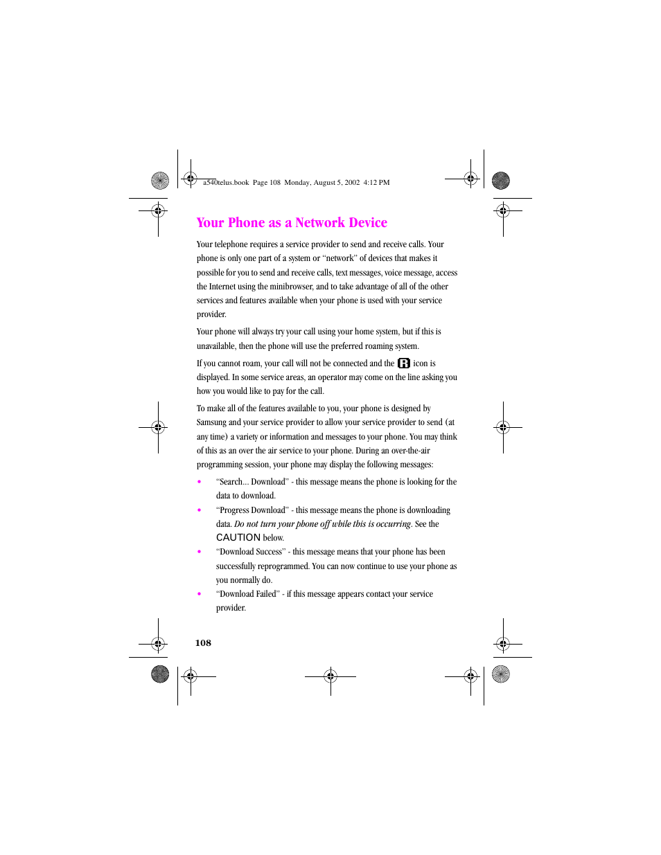 Heading1 - your phone as a network device, Your phone as a network device | Samsung SPH-A540 User Manual | Page 108 / 124