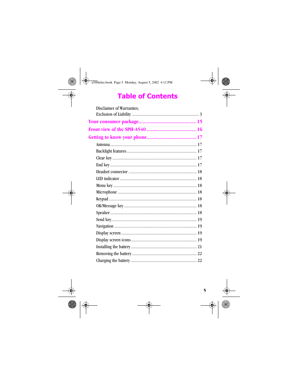 Samsung SPH-A540 User Manual | Page 5 / 124