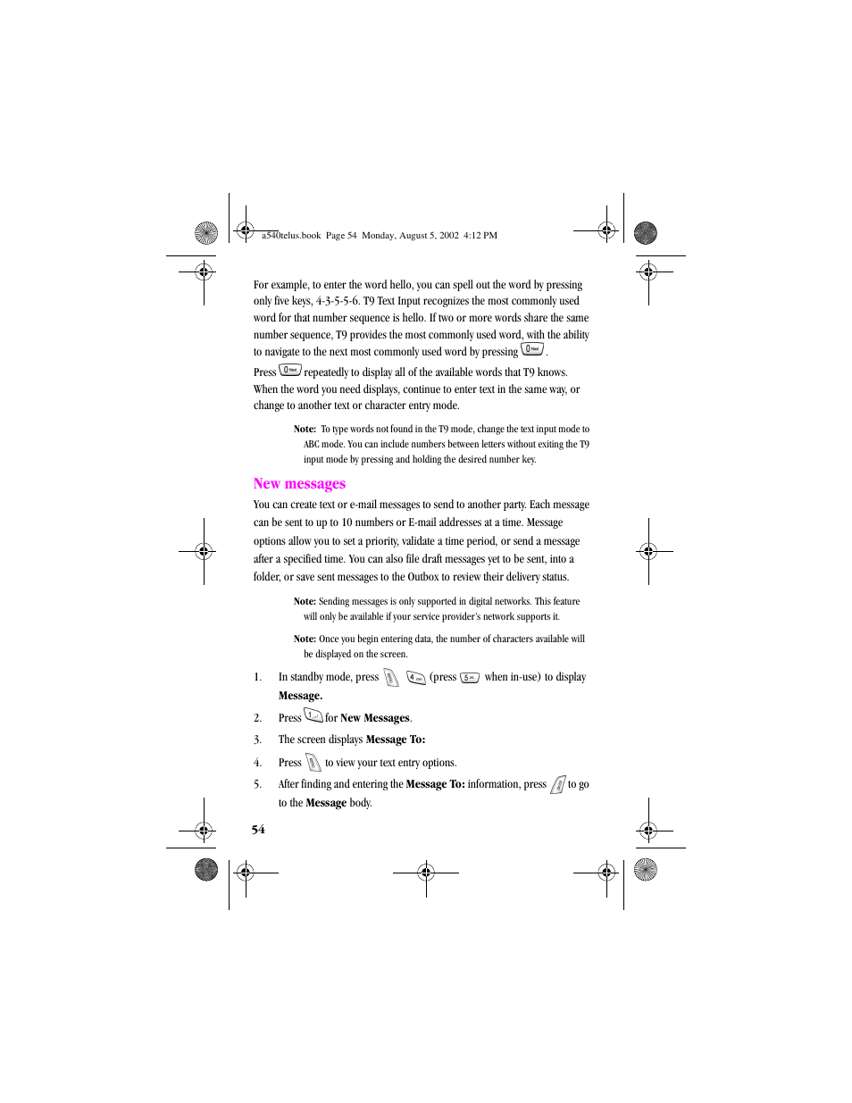 Heading2 - new messages, New messages | Samsung SPH-A540 User Manual | Page 54 / 124