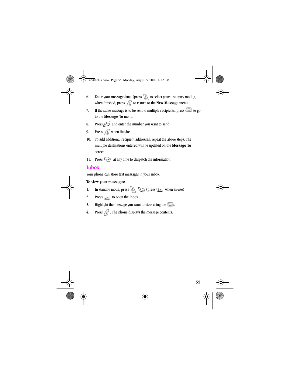 Heading2 - inbox, Inbox | Samsung SPH-A540 User Manual | Page 55 / 124