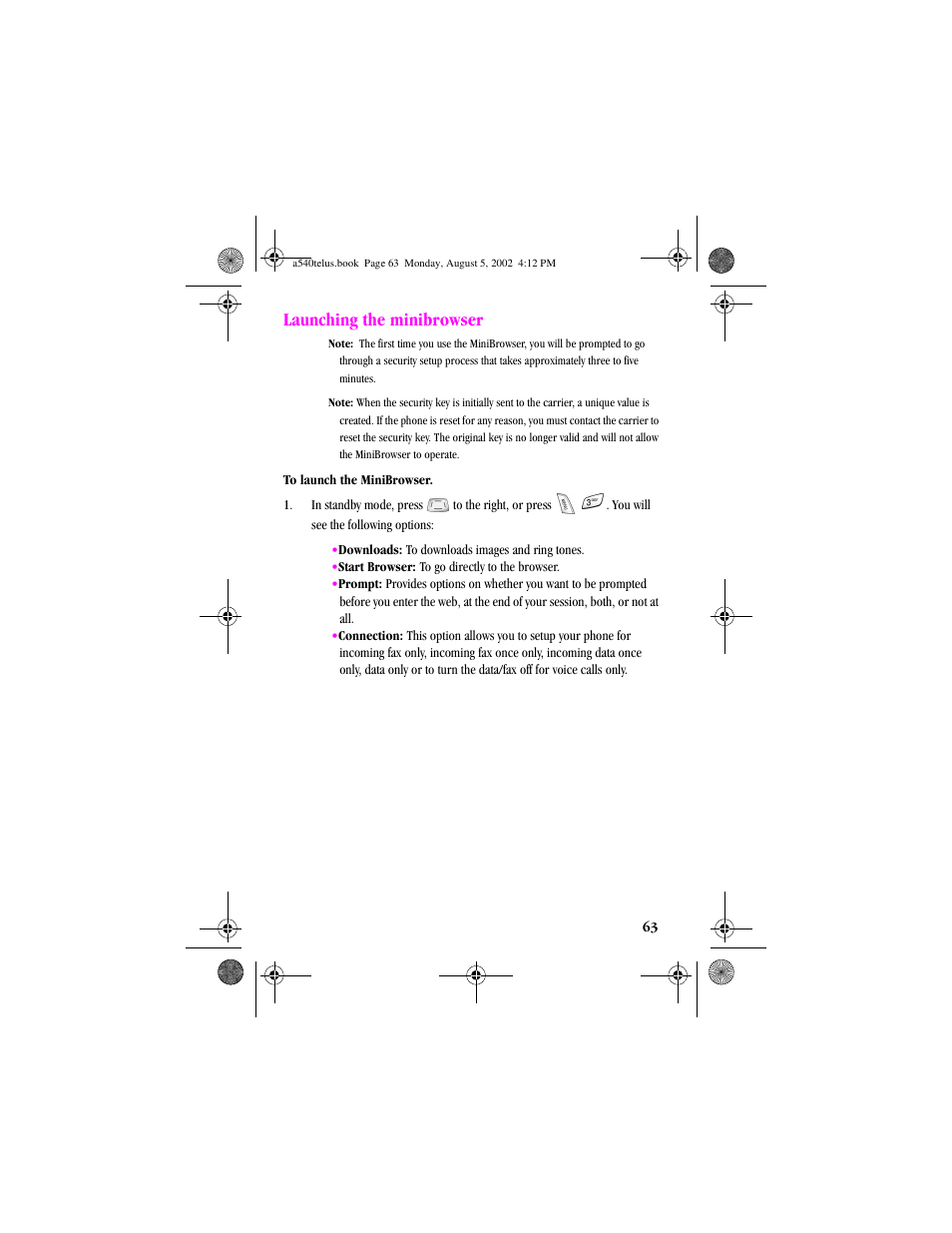 Heading2 - launching the minibrowser, Launching the minibrowser | Samsung SPH-A540 User Manual | Page 63 / 124