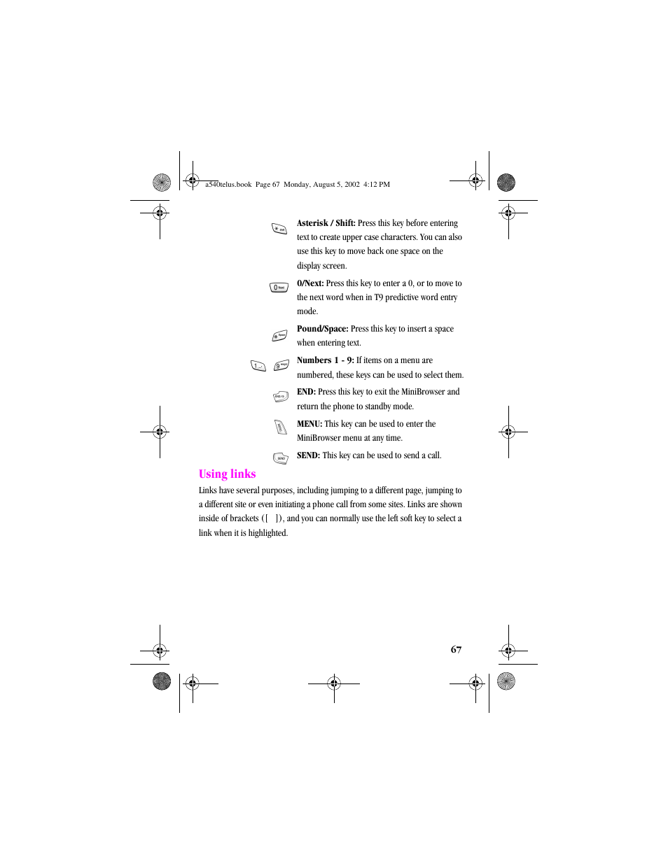 Heading2 - using links, Using links | Samsung SPH-A540 User Manual | Page 67 / 124