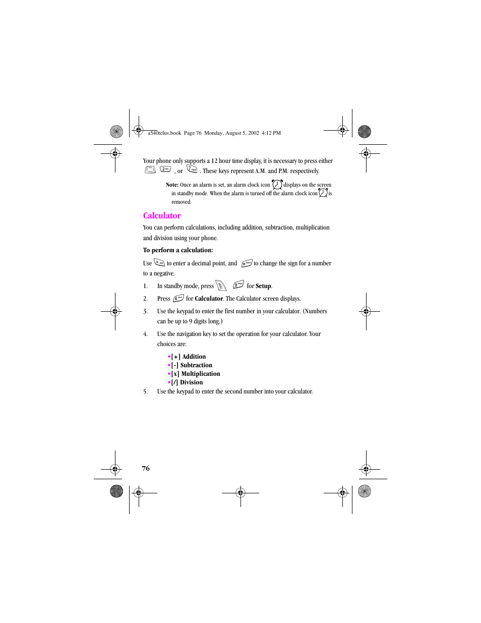 Heading2 - calculator, Calculator | Samsung SPH-A540 User Manual | Page 76 / 124
