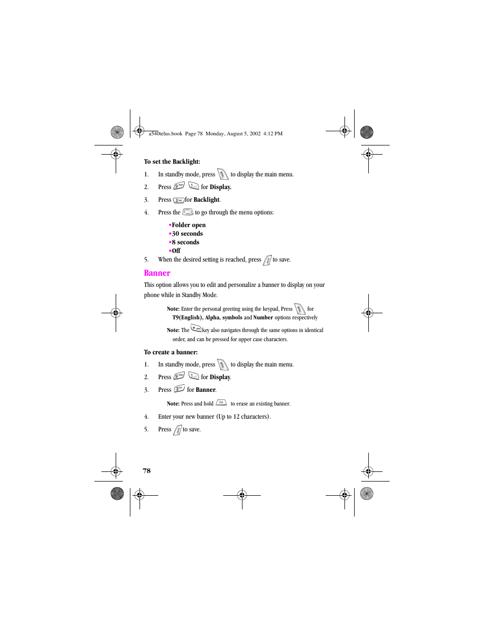 Heading2 - banner, Numbered last - 5. pressto save, Banner | Samsung SPH-A540 User Manual | Page 78 / 124