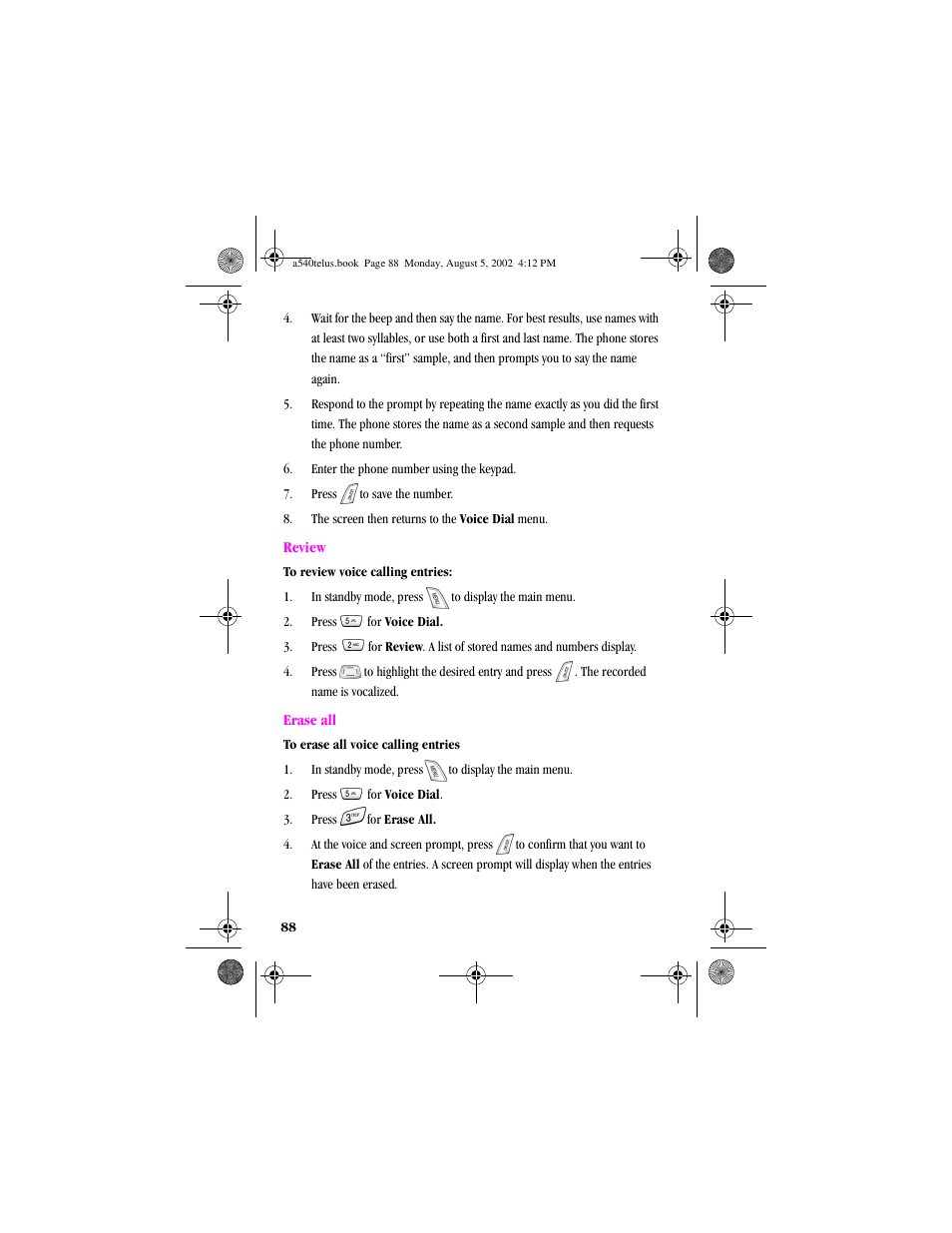 Review erase all | Samsung SPH-A540 User Manual | Page 88 / 124