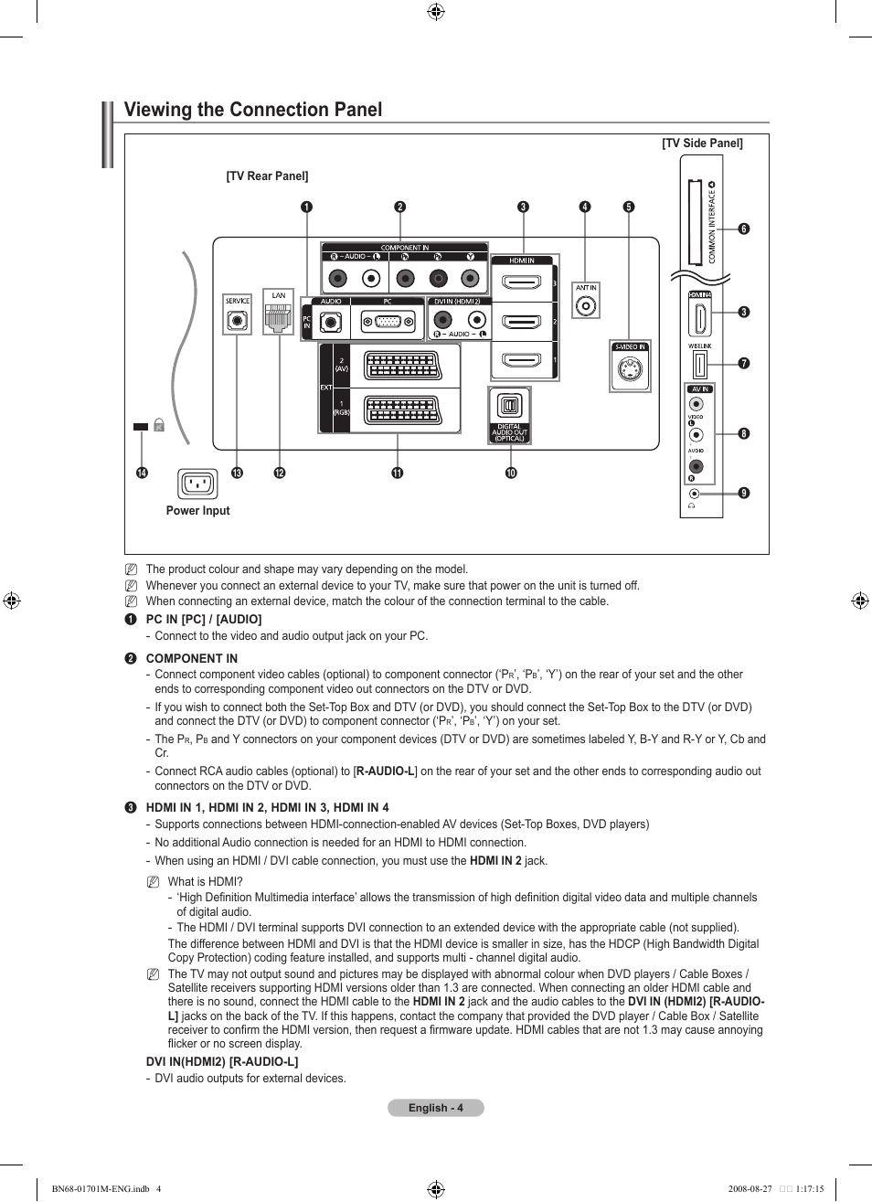 Viewing the connection panel | Samsung BN68-01701M-00 User Manual | Page 6 / 64