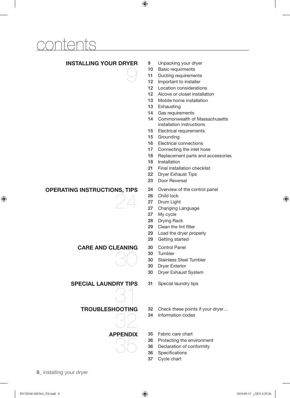Samsung DV520AE* User Manual | Page 8 / 84
