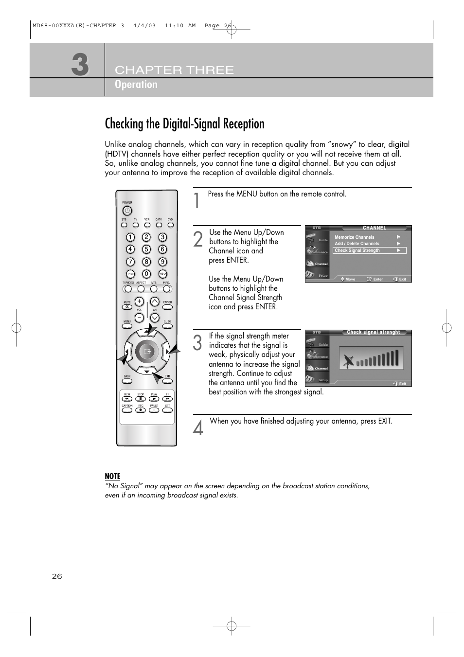 Checking the digital-signal reception | Samsung SIR-T351 User Manual | Page 26 / 51