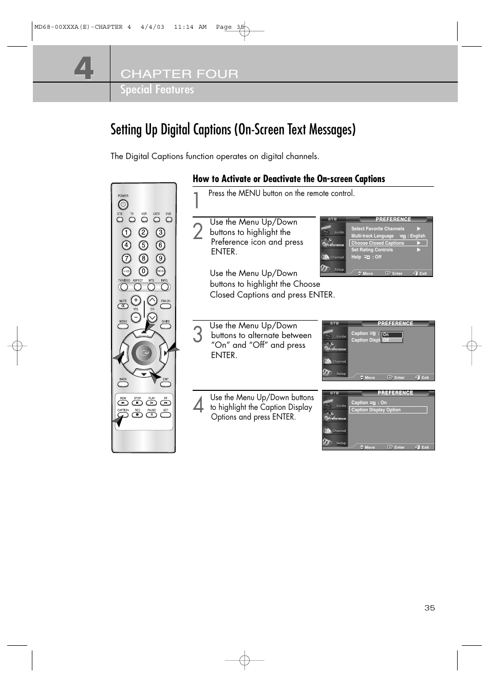 Chapter four special features | Samsung SIR-T351 User Manual | Page 35 / 51